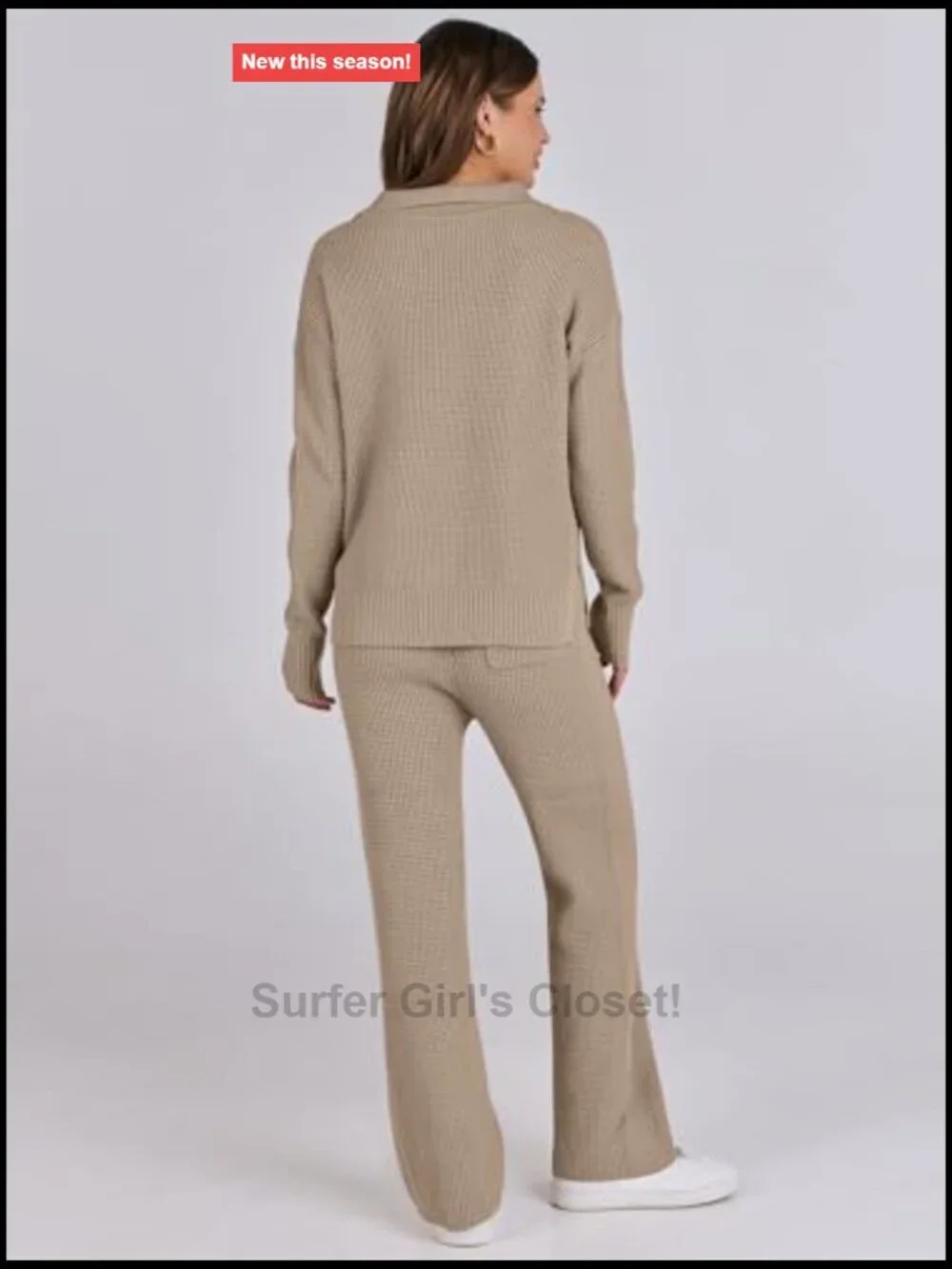 Women's Two Piece Waffle Knit Lounge Sweater Set with Wide Leg Pants